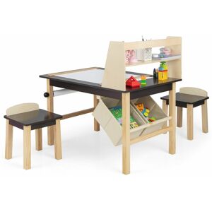 Costway - Kids Table & Chair Set Children Wooden Toddler Drawing Art Desk w/ 2-Tier Shelf