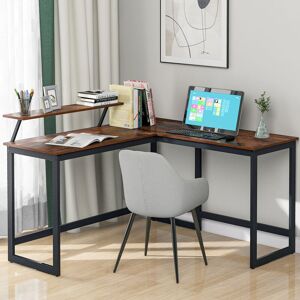 QHJ - L-shaped Computer Desk – Industrial Rustic Brown Home Office Table with Self Corner Desk - brown