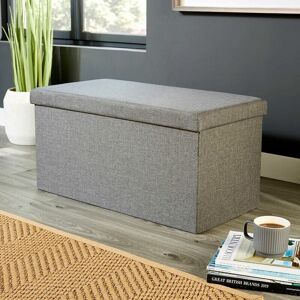 HOME SOURCE Large Folding Ottoman Grey Linen Fabric Chest Sturdy Storage Space Saving Box