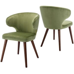 WAHSON OFFICE CHAIRS Dining Chairs Set of 2 in Velvet Upholstered Leisure Corner Chairs with Wooden Legs for Home Kitchen Living Room, Green, Wahson