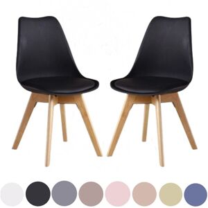 PN HOME Set of 2 Lorenzo Scandinavian Minimalist Dining Chairs with Faux Leather Cushions and Solid Wood Legs - Side Chair for Dining Room Kitchen Office