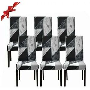 ZVD Lot de 6 housses de chaise de salle à manger, housses de chaise extensibles, housses de protection amovibles en spandex lavables (géométrie noire, 6