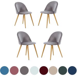 PN HOME Set of 4 Lucia Velvet Dining Room Chairs - Modern Dining Chairs Upholstery Curved Back w/ Wooden Legs - Grey