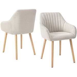 GOEURVANT Minimalist dining chairs with comfortable backrests, ergonomic armrests and sturdy wooden legs – Set of 2 - Beige