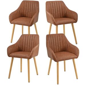 GOEURVANT Minimalist dining chairs with comfortable backrests, ergonomic armrests and sturdy wooden legs – Set of 4 - Brown