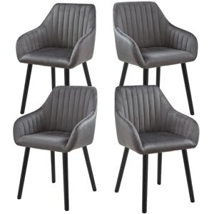 GOEURVANT Minimalist dining chairs with comfortable backrests, ergonomic armrests and sturdy wooden legs – Set of 4 - Dark Grey