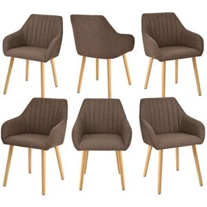 GOEURVANT Minimalist dining chairs with comfortable backrests, ergonomic armrests and sturdy wooden legs – Set of 6 - Mocha Brown