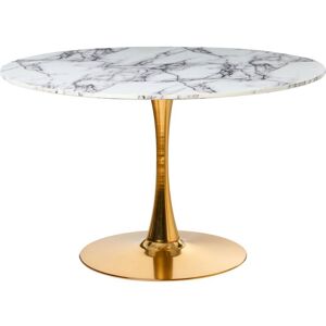Beliani - Minimalist Round Dinner Kitchen Table mdf Top ø 120 cm Metal Base White Marble Effect with Gold Boca
