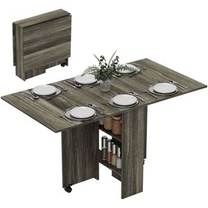 Homcom - Folding Dining Table, Drop Leaf Table for Small Spaces with 2-tier Shelves, Small Kitchen Table with Rolling Casters Dark Grey