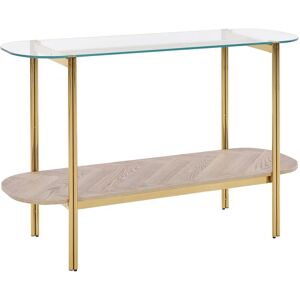 Beliani - Modern Console Table Tempered Glass Tabletop Metal Frame 1 Shelf Light Wood Gold 120 x 41 cm Lovell
