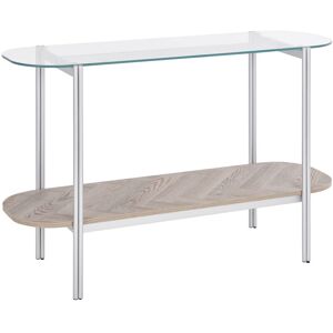 Beliani - Modern Console Table Tempered Glass Tabletop Metal Frame 1 Shelf Light Wood Silver 120 x 41 cm Lovell
