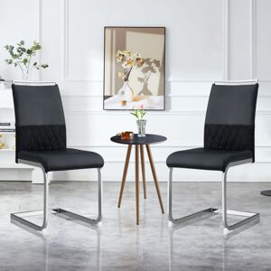 ABRIHOME Modern Dining Chairs Set of 2, Backrest Made of pu Faux Leather and Linen, High Back Padded Side Chair, for Dining Room, Guest Office Chair, Black