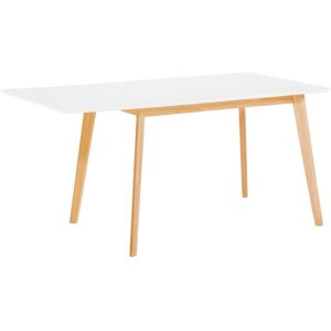 BELIANI Modern Dining Table White Tabletop Drop Leaf Extending Light Wood Base 120/155 x 80 cm Medio
