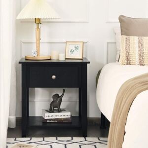 Costway - Narrow Accent Table Side End Table with 1 Drawer & Open Storage Shelf & Solid Pine Wood Legs Black