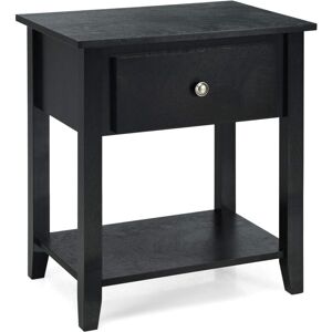 Costway - Narrow Side End Table Accent Table with 1 Drawer & Open Storage Shelf & Solid Pine Wood Legs Black