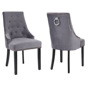 Neo Direct - Neo 2x Dark Grey Studded Velvet Dining Chair with Ring Knocker Detail
