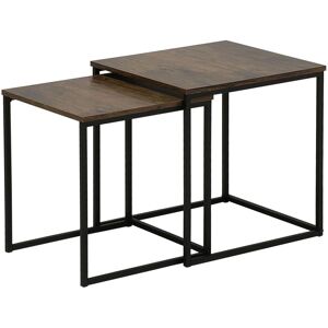 Beliani - Modern Industrial Nest of Tables 2-Piece End Tables Metal Frame Dark Wood Denny