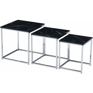 Niceme - Nested Tables Set of 3, 3pcs Square Side Table End Table for Living Room, High Gloss Nesting Coffee Table (Black Marble Texture)