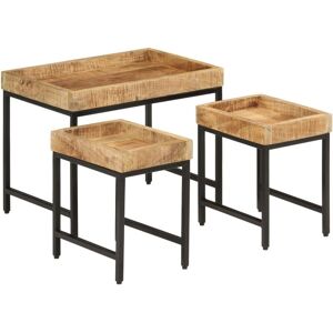 Nesting Coffee Tables 3 pcs Solid Rough Mango Wood and Iron vidaXL