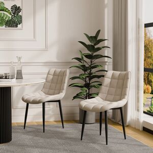 MORE4HOMES NOVA MODERN VELVET DINING CHAIR PADDED SEAT METAL LEG KITCHEN 2 PCS (Beige)