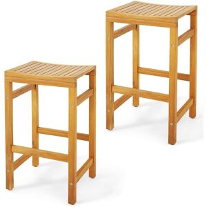 Costway - Outdoor 76cm Height Bar Chair 2Pcs Patio Acacia Wood Bar Stool Set