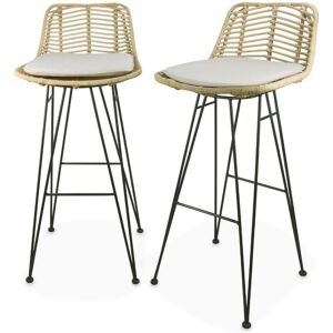 SWEEEK Pair of rattan bar stools 75cm, Cahya , Sand, 42x48x97 cm