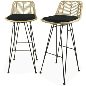 Sweeek - Pair of rattan bar stools 75cm, Cahya , Black, 5x48x97 cm