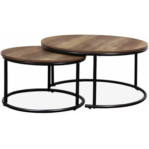 Sweeek - Pair of round nesting coffee tables in wood effect, Loft, Natural, 77x77x40 cm