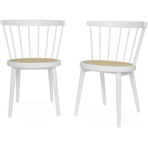 Sweeek - Pair of wood and cane dining chairs, Nora, White, 54x54x76.5 cm
