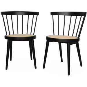 Sweeek - Pair of wood and cane dining chairs, Nora, Black, 54x54x76.5 cm