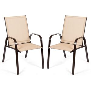 Costway - 2 Pcs Patio Dining Chairs Bistro Chairs W/Curved Armrests-Coffee
