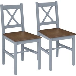 Homcom - Pine Wood Dining Chairs Set of 2 with Cross Back for Living Room, Kitchen Grey