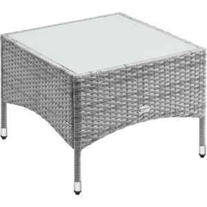 Casaria Polyrattan Garden Coffee Side Table Square Weatherproof With Glass Top 50x50x45cm/58x58x42cm Height Adjustable Feet Indoor Outdoor Patio Terrace