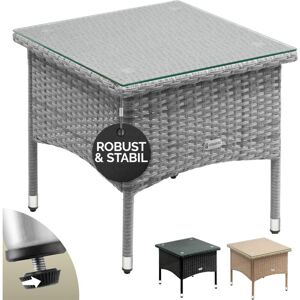 Casaria Polyrattan Garden Coffee Side Table Square Weatherproof With Glass Top 50x50x45cm/58x58x42cm Height Adjustable Feet Indoor Outdoor Patio Terrace