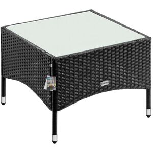 Casaria - Polyrattan Garden Coffee Side Table Square Weatherproof With Glass Top 50x50x45cm/58x58x42cm Height Adjustable Feet Indoor Outdoor Patio