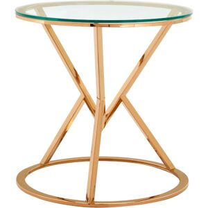Premier Housewares - Interiors by Premier Unique Corseted Round Rose Gold End Table, Geometric Design Statement Table, Versatile Lounge Side Table