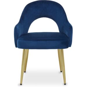 Premier Housewares - Interiors by Premier Midnight Velvet Dining Chair, Luxury Blue Velvet Dining Chair, Comfy Dining Chair with Gold Metallic Legs
