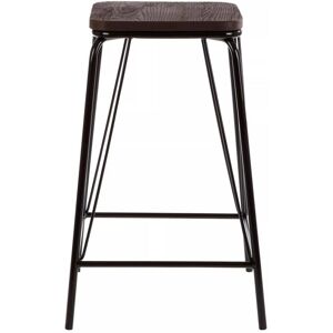 Premier Housewares - Interiors by Premier Black Metal and Elm Wood Stool, Large Square Stool, Accent Wooden Bar Stool for Home Bar