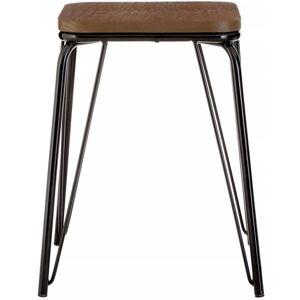 Premier Housewares - Interiors by Premier Black Metal and Elm Wood Stool, Small Square Stool, Accent Wooden Stool for Home, Office