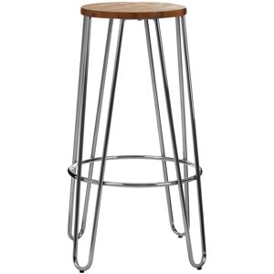 Premier Housewares Interiors by Premier Chrome Metal and Elm Wood Round Bar Stool, Hairpin Stool, Sturdy Stool for Bar, Kitchen Counter