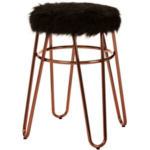 Premier Housewares - Interiors by Premier Rose Gold Metal and Black Faux Fur Stool, Small Hairpin Round Stool, Plush Fur Stool for Lounge, Bedroom