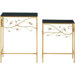 Premier Housewares - Interiors By Premier Versatile Set Of 2 Tables With Black Wooden Top, Nesting Design Side Tables, Elegant Side Table By Couch