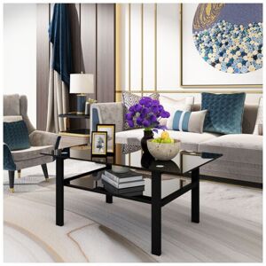 Dewdat - Rectangle Black Glass Coffee Table, Clear Coffee Table,Modern Side Center Tables for Living Room, Living Room Furniture