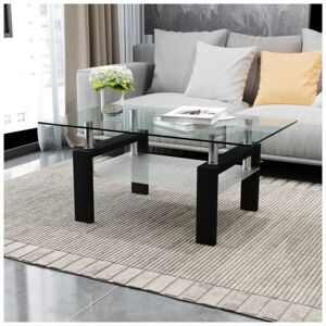 DEWDAT Rectangle Black Glass Coffee Table, Clear Coffee Table,Modern Side Center Tables for Living Room, Living Room Furniture