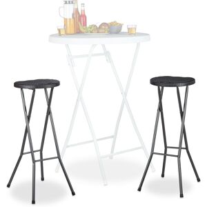 Relaxdays - bastian Folding Bar Stools Set of 2, Waterproof, 80 cm Tall, Breakfast Chair Double Pack, Plastic, Counter Seat, Black