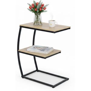 Relaxdays C-Shaped Side Table, 2 Shelves, HWD 58.5x47.5x25 cm, Table for Couch & Bed, Metal & MDF, Wood Look/Black