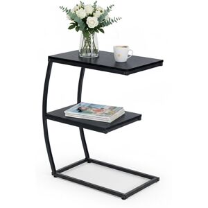 Relaxdays C-Shaped Side Table, 2 Shelves, HWD 58.5 x 47.5 x 25 cm, Table for Sofa & Bed, Metal & MDF, Black