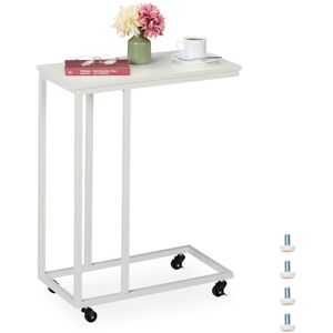 Relaxdays - C-Shaped Side Table, hwd: 79 x 60 x 30 cm, with Wheels, Couch & Sofa, Living Room, Metal & mdf, Minimal, White