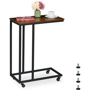 Relaxdays - C-Shaped Side Table, hwd: 79 x 60 x 30 cm, with Wheels, Couch & Sofa, Living Room, Metal & mdf, Brown/Black