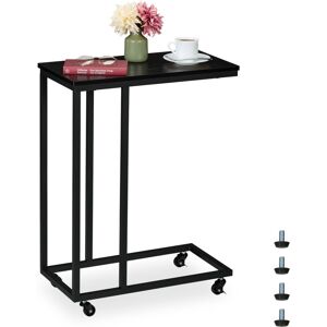 Relaxdays - C-Shaped Side Table, hwd: 79x60x30 cm, with Wheels, Couch & Sofa, Living Room, Metal & mdf, Industrial, Black